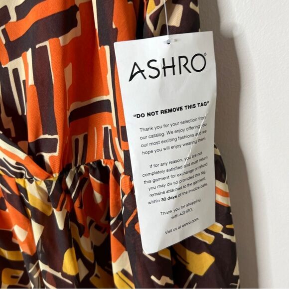 Ashro Women’s Plus Size Sleeveless Faux Wrap Brown Orange Yellow Maxi Dress 26W - Picture 5 of 9